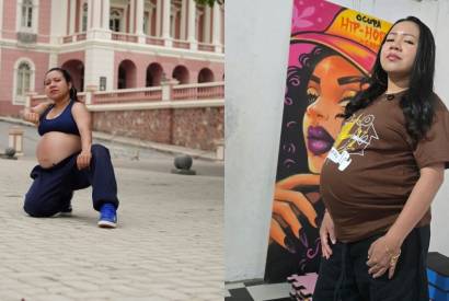Gr�vida de 8 meses, dan�arina de break viraliza ao performar em frente ao Teatro Amazonas