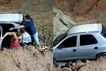 Motorista invade trecho interditado e cai em obra na Djalma Batista, em Manaus; confira o vdeo